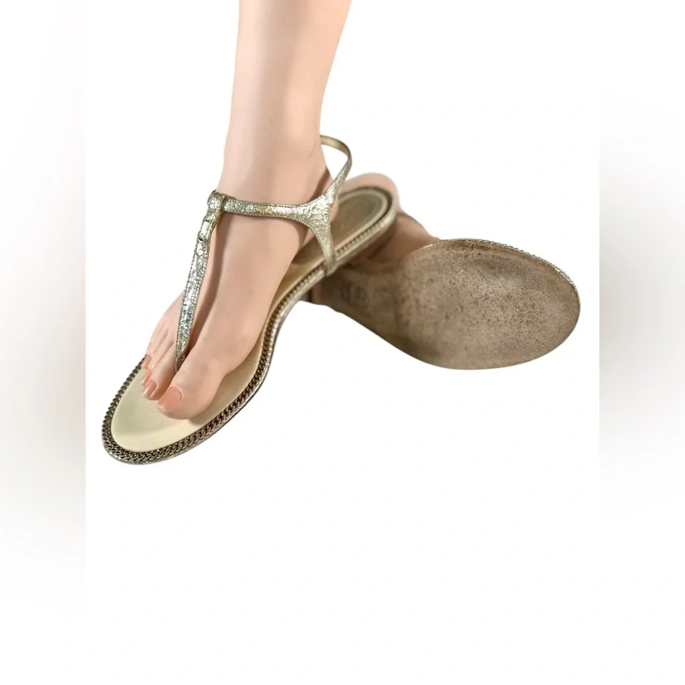 CHANEL Metallic Gold Thong T-Strap Sandals Made in Italy